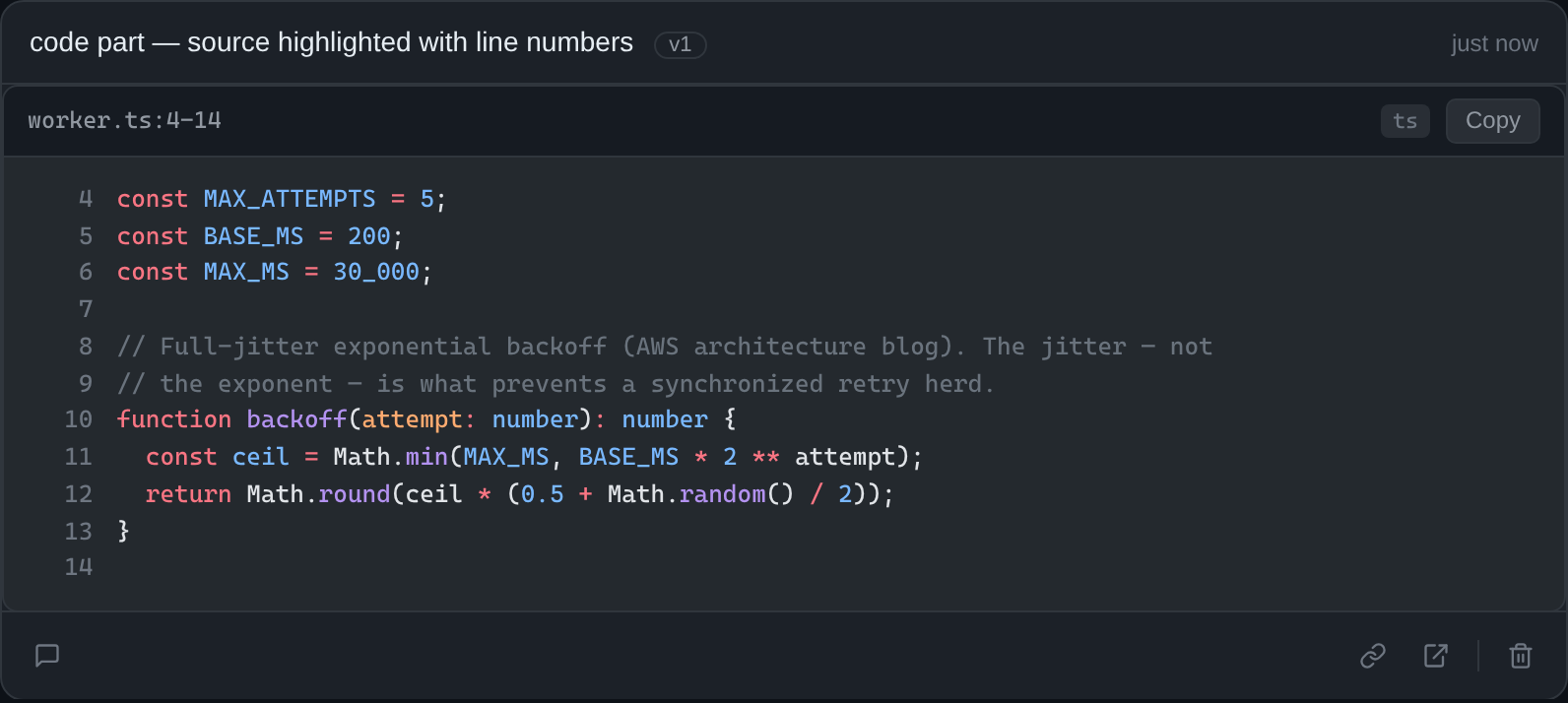 Source highlighted with line numbers